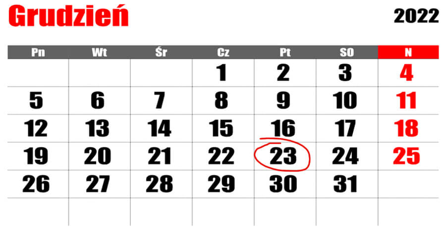 23 grudnia nie pracujemy