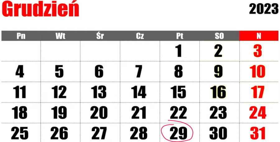 29 grudnia nie pracujemy