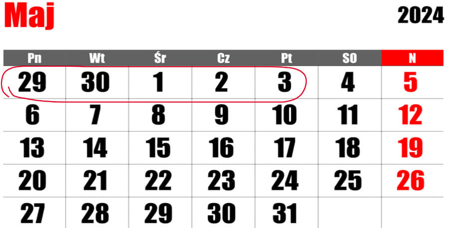 Długi weekend kwietniowo - majowy
