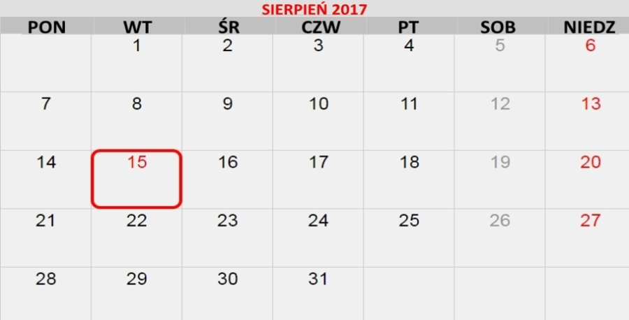 W poniedziałek 14 sierpnia nie pracujemy